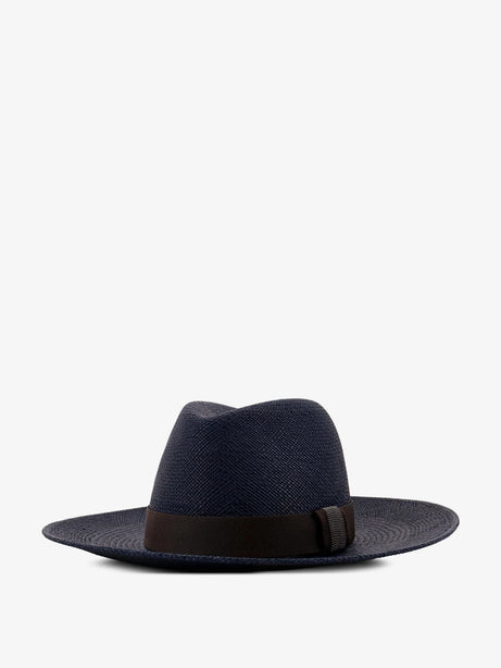 Brunello Cucinelli Raffia Fedora hat with Monili detail - Blue+T.Moro+Ultrablack