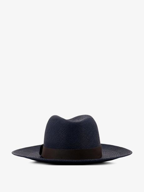 Brunello Cucinelli Raffia Fedora hat with Monili detail - Blue+T.Moro+Ultrablack