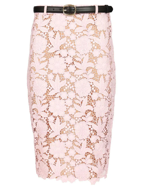 Self-Portrait Lace Pencil Skirt - Rose