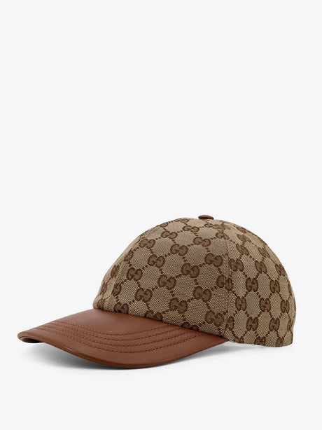 Gucci GG Supreme Fabric and leathr hat - Beige Light Brown