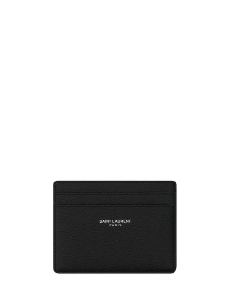 Saint Laurent Grain De Poudre leather Cardholder - Black