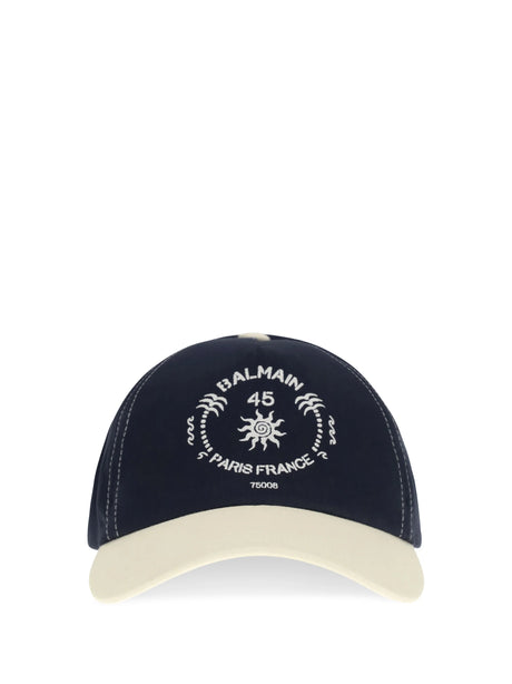 Balmain Bicolor Baseball Cap with logo - Sfq Marine/Beige Clair