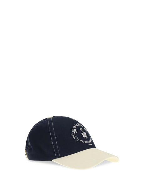 Balmain Bicolor Baseball Cap with logo - Sfq Marine/Beige Clair