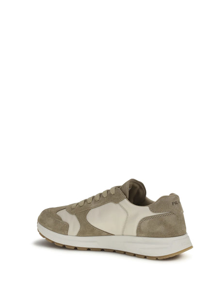 Prada Prax Sneakers in suede and Re-Nylon - Deserto+Avorio