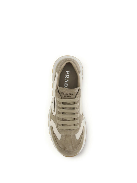 Prada Prax Sneakers in suede and Re-Nylon - Deserto+Avorio