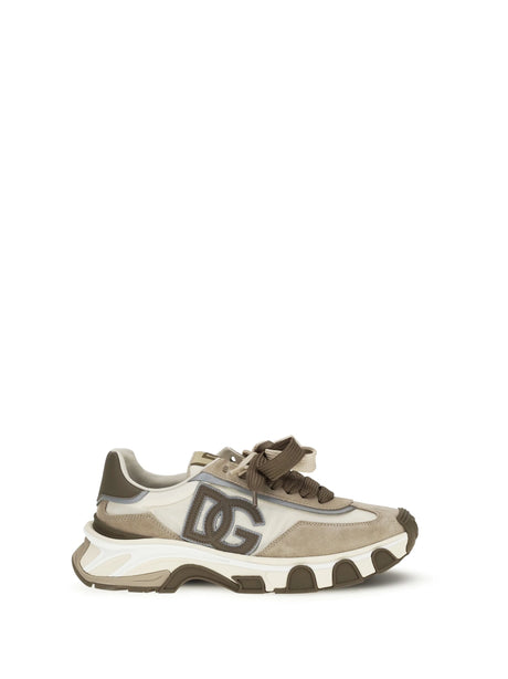 Dolce & Gabbana Leather and mesh Sneakers - Ivory/Taupe