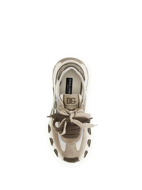 Dolce & Gabbana Leather and mesh Sneakers - Ivory/Taupe
