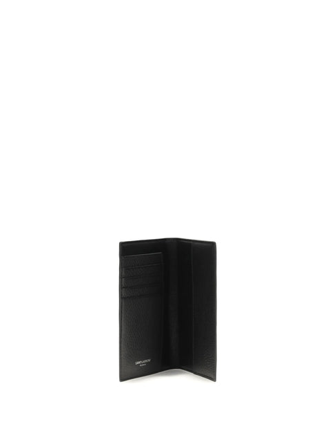 Saint Laurent Tiny Cassandre Passport Holder in hammered leather - Black