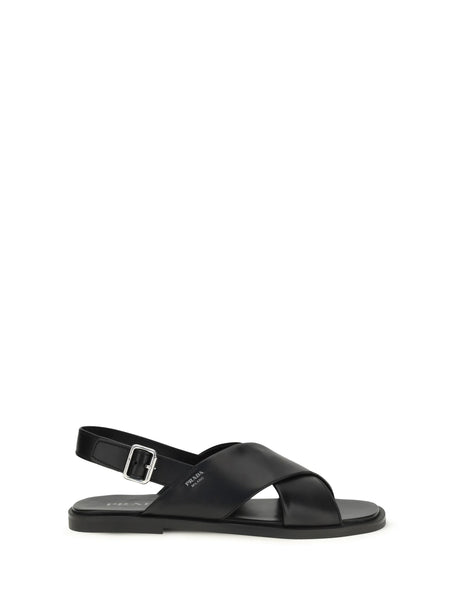 Prada Saffiano Criss-Cross Sandals - Black