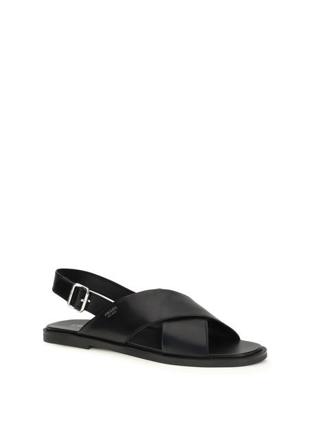 Prada Saffiano Criss-Cross Sandals - Black