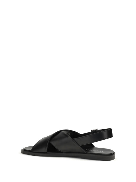 Prada Saffiano Criss-Cross Sandals - Black