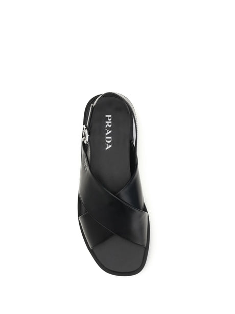 Prada Saffiano Criss-Cross Sandals - Black