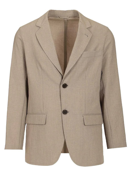 Emporio Armani Single-Breasted Jacket In Technical Seersucker Fabric - Beige