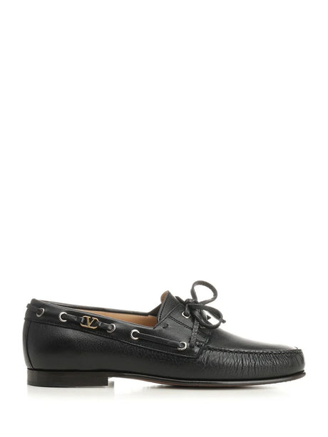 Valentino Garavani Leather Loafers With Logo - Black
