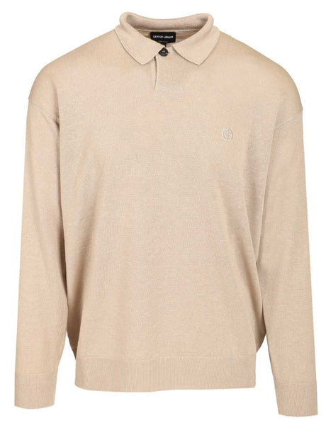 Giorgio Armani Long Sleeve Polo Shirt - Beige