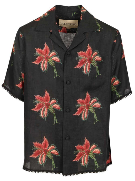 Valentino Garavani Linen Bowling Shirt - Black