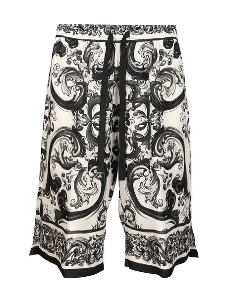 Dolce & Gabbana Majolica Print Silk Bermuda Shorts - Black