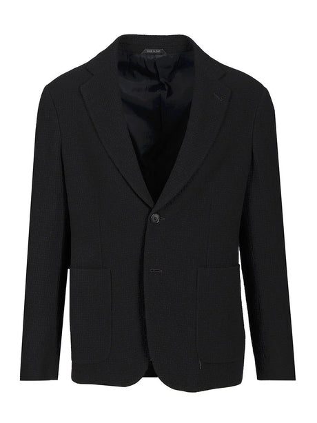 Giorgio Armani Single-Breasted Stretch Wool Jacket - Blue