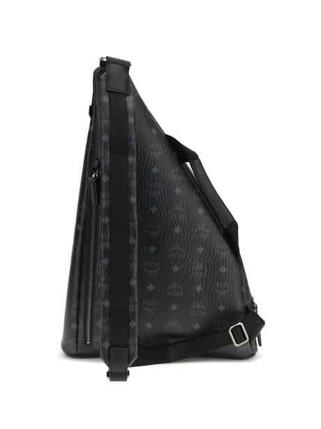 Mcm Aren Sling printed canvas Backpack - Black