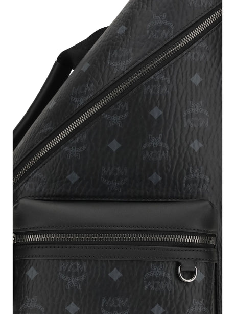 Mcm Aren Sling printed canvas Backpack - Black