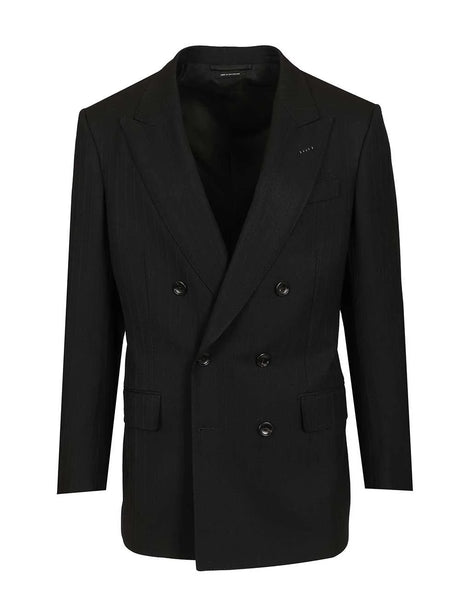 Tom Ford Double-Breasted Wool Blazer - Black