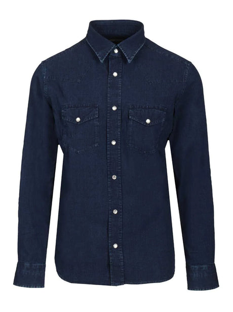 Tom Ford Light Denim Shirt Denim Light Poplin Slim Fit Western - Blue