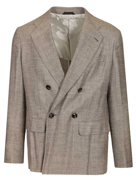 Giorgio Armani Double-Breasted Linen Blend Blazer - Grey