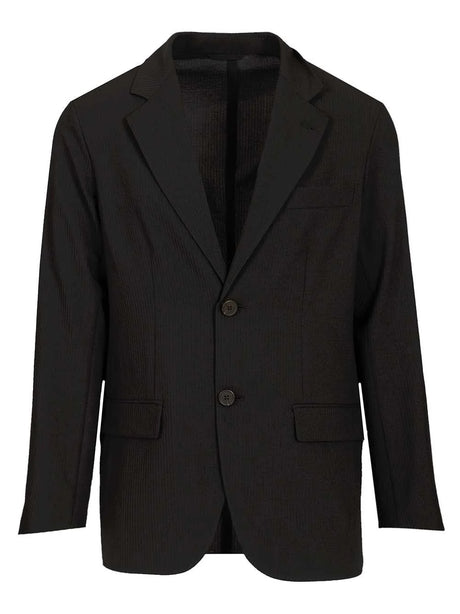 Emporio Armani Single-Breasted Jacket In Technical Seersucker Fabric - Black