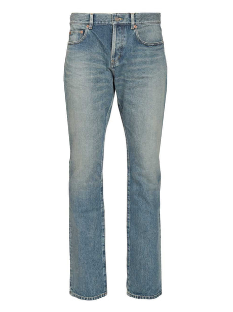 Saint Laurent Slim Relaxed Low Waist Jeans In Blue Denim