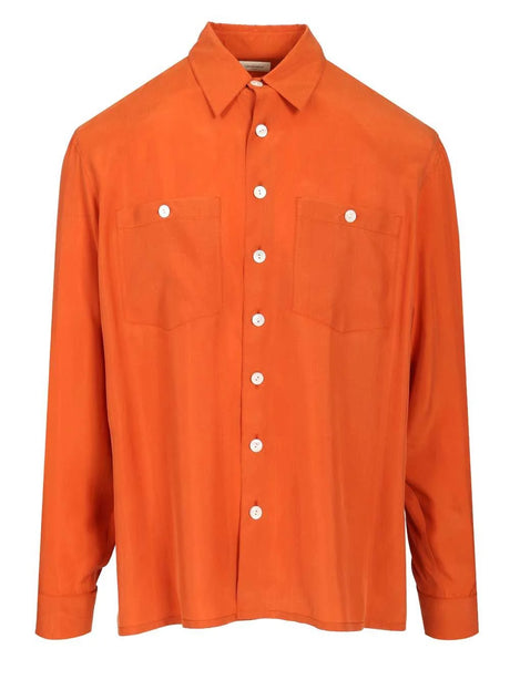 Saint Laurent Habotai Silk Pajama Top - Orange