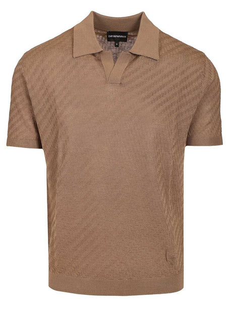 Emporio Armani Short Sleeve Knit Polo - Brown