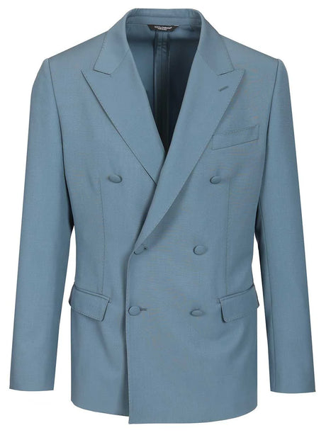 Dolce & Gabbana Double-Breasted Wool Poplin Jacket - Sky Blue