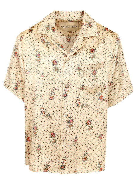 Valentino Garavani Floral Papier Bowling Shirt - Beige