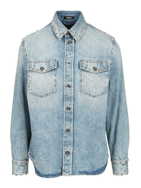 Versace Studded Denim Shirt - Sky Blue