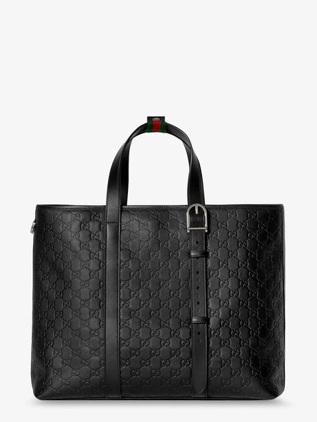 Gucci GG Emblem  leather shopping bag with embossed GG motif - Black