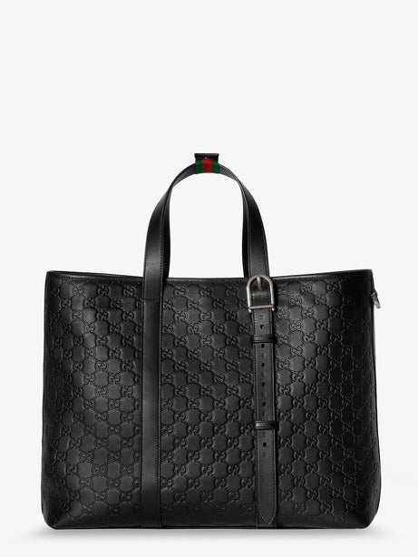 Gucci GG Emblem  leather shopping bag with embossed GG motif - Black