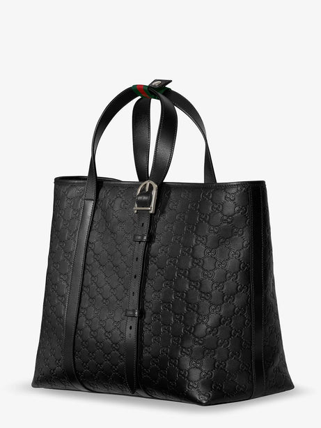 Gucci GG Emblem  leather shopping bag with embossed GG motif - Black