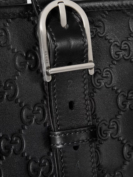 Gucci GG Emblem  leather shopping bag with embossed GG motif - Black