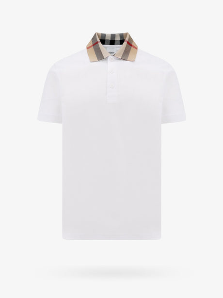 Burberry Cotton polo shirt with Check collar detail - White