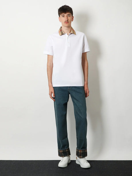 Burberry Cotton polo shirt with Check collar detail - White