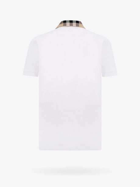 Burberry Cotton polo shirt with Check collar detail - White