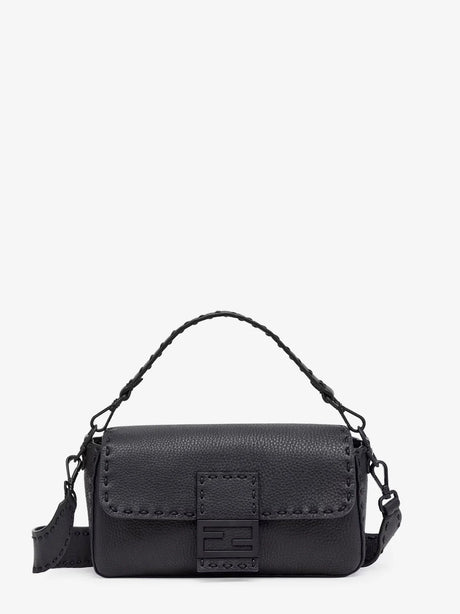 Fendi Baguette leather shoulder bag with Selleria stitchings - Asphalt+Palladio