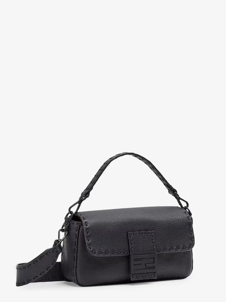 Fendi Baguette leather shoulder bag with Selleria stitchings - Asphalt+Palladio