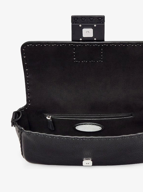 Fendi Baguette leather shoulder bag with Selleria stitchings - Asphalt+Palladio