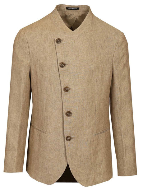 Emporio Armani Blazer With Mandarin Collar - Beige