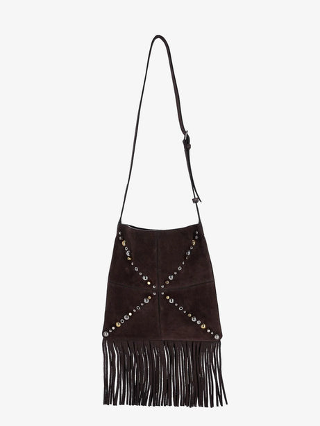 Valentino Garavani Suede shoulder bag with fringes and metal details - Testa Di Moro