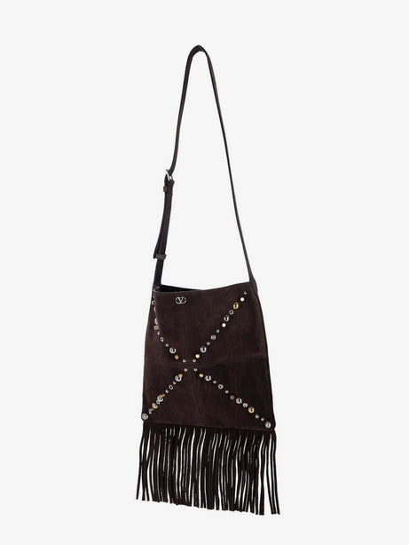 Valentino Garavani Suede shoulder bag with fringes and metal details - Testa Di Moro