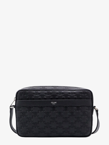 Celine Triomphe logo leather Messenger crossbody bag - Black