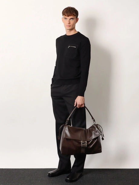 Fendi Fendi Flux Maxi Messenger leather shoulder bag - Chocolate+Palladio