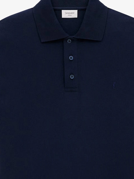 Saint Laurent Recycled material polo shirt with Cassandre embroidery - Marine